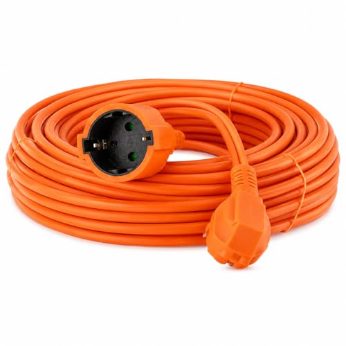 M mimotec- Prolongador ElĂ©ctrico Schuko 15M Profesional 3x1.5mm, Alargador Naranja 16A 250V con Toma de Tierra para JardĂn y Herramienta