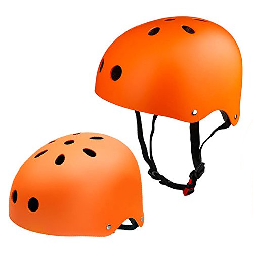 Besmall Adjustable Skateboard Skate Helmet with Protective Gear Knee Pads Elbow Pads Wrist Pads for Youth Outdoor Sports, BMX, Skateboard, Bike, Roller, Kid's Protective Gear Set Orange M