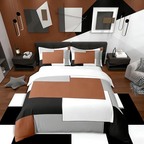 Homemissing Moderno Astratto Geometrico Copripiumino 220 x 240 cm, 100% cotone Parure da letto motivo giuntura rettangolare per bambini adolescenti copripiumino morbido, quadrato set di biancheria da