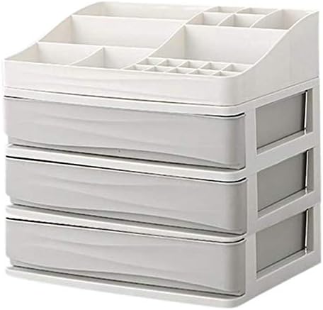 Beeiee Makeup Organizer XL Size 13.42"x10.11"x12.04" inch Cosmetic Storage Case Vanity Display Boxes with Three Drawers,Grey