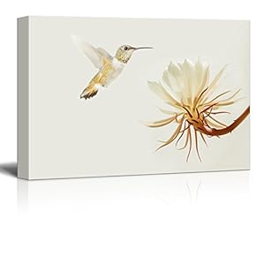 Canvas Wall Art - Hummingbird Flying Towards a Flower Petal - Giclee Print Gallery Wrap Modern Home Art Ready to Hang - 12x18 inches