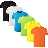 6 Pack Boys Youth Kids Mesh Athletic Quick Dry T Shirts Short Sleeve Moisture Wicking Tee Shirts Active Tops (Age 4-18)