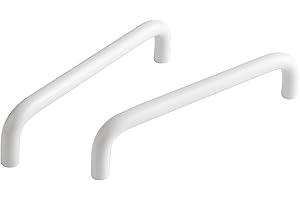funifiti 5 Pack Bright White Handle Wardrobe Drawer Cabinet Children's Bedroom pulls 5 Inch(128mm) Hole Center Curved ​Carryi