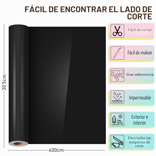 YAFLC Black Adhesive Vinyl, 30.5 x 400 cm Rolls of Permanent Vinyl, Self-Adhesive Film for Glass, Coffee Cups, Ceramics, DIY Gifts
