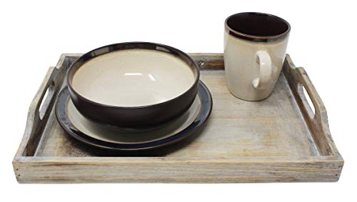 Vintage Rustic Torched Wood Country Nesting Breakfast Trays – White Washed Tray Set For Serving Breakfast, Coffee, Lunch, or Dinner – 3 Piece