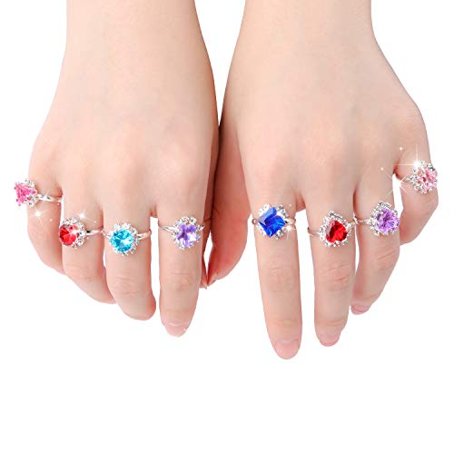 image for Hifot 12 pcs Girls Crystal Adjustable Rings, Princess Jewelry Finger R