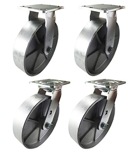 Caster 8" x 2" Steel Wheel Heavy Duty - 2 Swivels & 2 Rigids
