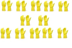 SAFEYURA Silicon Rubber Cleaning Gloves Bathroom Washing, Scrub Gloves for Dish-washing kitchen Utensils (Large, Yellow) -12 Pairs