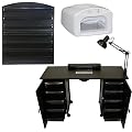 LCL Beauty Deluxe Vented Black Manicure Nail Table Station LED Dryer Wall Mount Rack Salon Spay Beauty Equipment