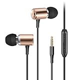 Wired Metal Earphones AIFEIMEI In-ear Heavy Bass Stereo Earbuds Headphones Volume Control with Microphone Headset Sport Gym Running for iPhone iOS/Android 3.5mm jack +Carrying Case (GOLD)