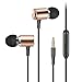 Wired Metal Earphones AIFEIMEI In-ear Heavy Bass Stereo Earbuds Headphones Volume Control with Mic Headset Sport Gym Running for iPhone iOS/Android 3.5mm jack +Carrying Case (GOLD)