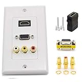 Multifunction Hdmi VGA 3RCA Combo Home TV AV Outlet Audio Video Wall Plate Face Cover Plate Panel(1 Hdmi+ 3 RCA + 1 Vga)-white