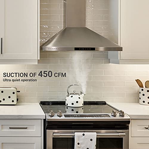 CIARRA Range Hood 30 inch 450 CFM Convertible Wall Mount Vent Hood for