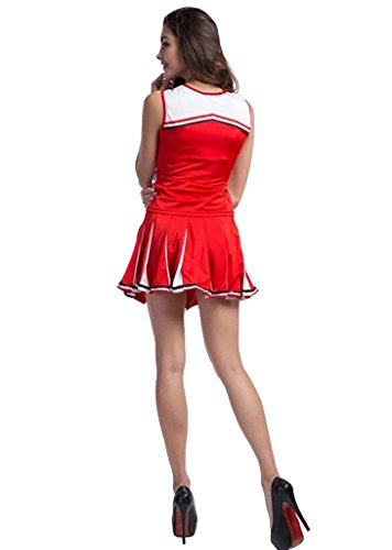 Makroyl Womens Cheerleader Costume Uniform Halloween Fancy Dress Cosplay Costume (Red, US 0-2)
