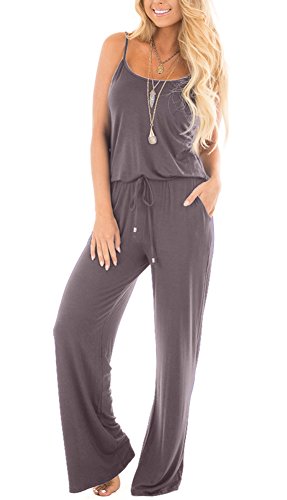 NuoReel Women Casual Sleeveless Loose Wide Legs Jumpsuit Halter Waist Tie Stretchy Rompers Pants With Side Pockets£¨Light Purple Large£