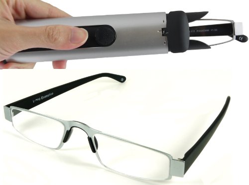 I-Mag Executive Slim Metal Reading Glasses with Slide Open Hard Case (1.50, Silver)