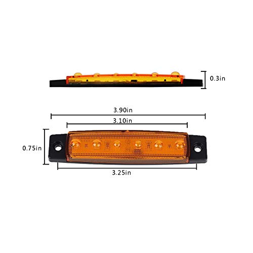 NBWDY 10pc 3.8" 6 LED amber Side Marker Lights, amber Trailer Marker Lights, Rear Side Marker Lamp Amber, Led Marker Lights for Trucks, Cab Marker, RV Marker light amber