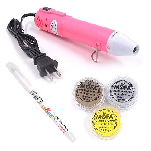 mofa Embossing Starter Kit with Embossing Heat Tool,Embossing Pens (Clear),Super Fine Gold,Silver,Yellow Embossing Powder (Pink Set2)