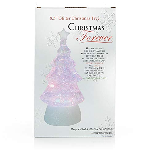 ReLive 8.5" Glitter Christmas Tree - Light Up Snow Globe Decor - White - Thumbnail 4