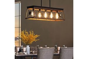 WAMPAT 5-Light Kitchen Island Pendant Lighting, Farmhouse Dining Room Light Fixtures, Linear Chandelier with Brown & Dark Wood Painting, ETL Listed