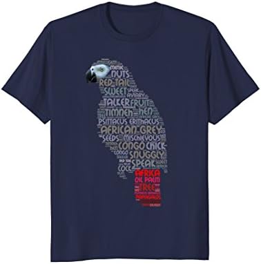 Mens African Grey Parrot T Shirt with Parrot Word Art Medium Navy