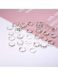 Subiceto 26 Pcs Toe Rings for Women Girls Flower Open Band Rings Vintage Retro Hollow Flower CZ Toe Rings
