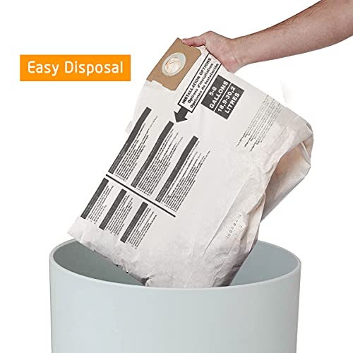 FUNTECK 5 Pack Dust Collection Bags for 5-8 Gallon Shop Vac, Replacing Model Type E, Part#9066100(general purpose)