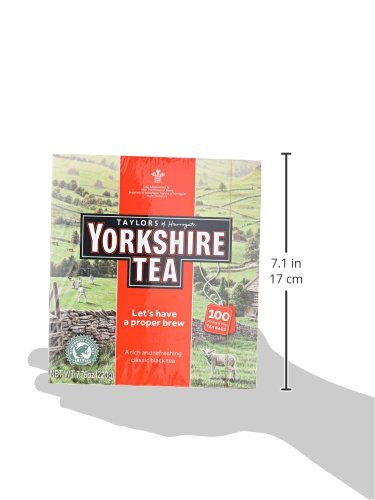 YORKSHIRE TEA, RED, BLACK TEA, STRING AND TAGGED BAGS, 100 COUNT (PACK OF 1), REFRESHING, SATISFYING, AND STRONG, CLASSIC BRITISH BREAKFAST BLEND, CAFFEINATED, ENJOY HOT OR ICED, 100 TEABAGS