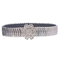 Round Rhinestone 1 3/4" Elastic Sequent Metal Stretch Belt, Silver