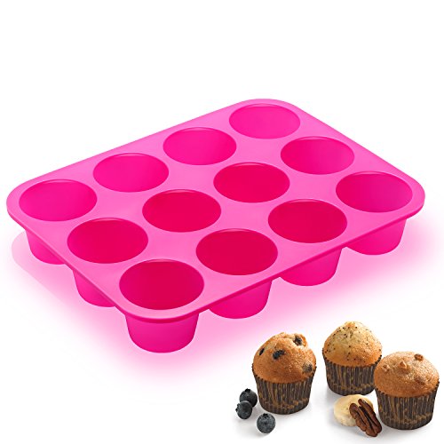 KLEMOO Silicone Muffin Pan, 12-Cup Nonstick Cupcake Baking Tin, Bake the Large Size Perfect Shaped Muffins, No sticking and Easy to Clean-up - Thumbnail 2
