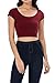 Womens Trendy Solid Color Basic Scooped Neck and Back Crop Top Burgundy Medium