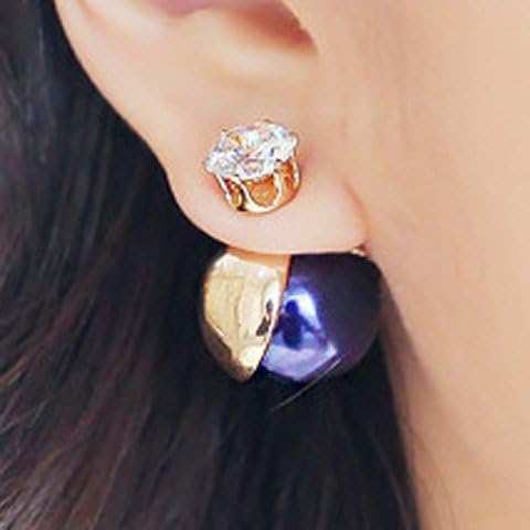 Faux Pearl Diamond Double-Sided Stud Earrings,Pearl Diamond Stud Earrings for Women,Girls