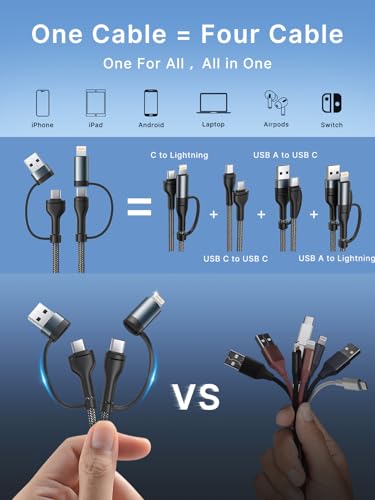 Aioneus USB C Lightning Adapter Cable 60W USB C Cable 1m PD Fast Charging 4 in 1 USB Multi Cable for iPhone 15 14 13,MacBook Pro 2023 iPad Mini 6,Samsung Galaxy S22 S21 S20