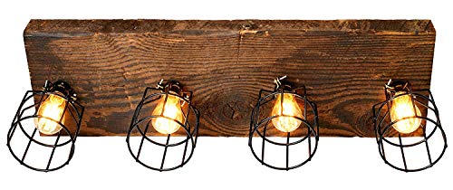 Farmhouse Lighting-Reclaimed Wood from Early-1900s-Rustic Lighting for Kitchen Island Lighting, Dining Room, Bar, Industrial, and Billiard Table-Wooden Light with Edison Cages