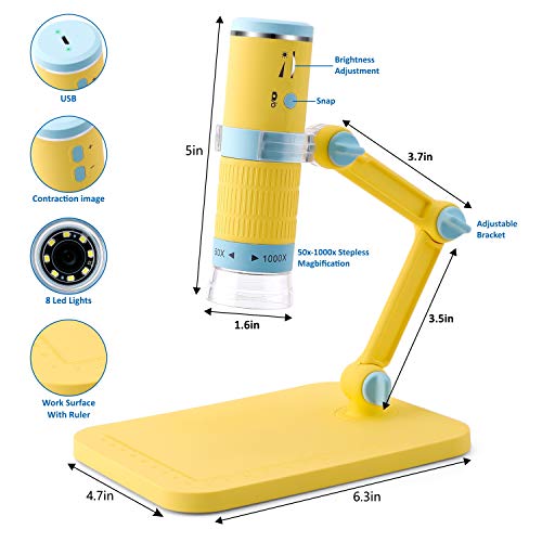 Wireless Digital Microscope, Jionchery 50x to 1000x Magnification Microscope Camera, Mini Pocket Handheld Microscopes with Microscope Stand, Compatible with iPhone Android, iPad MAC Windows
