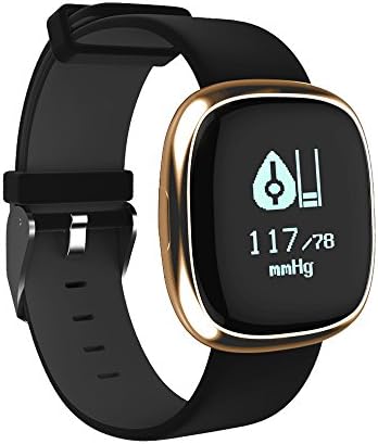 MBHB Stylish Waterproof Fitness Tracker, Superior Heart Rate / Blood Pressure / Sleep Monitor, Anti-Scratch Smart Wristband for iOS Android Smartphones, Gold Black