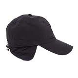 Water Repellent Winter Baseball Rain Hat - Ear Flaps, Fleece Lining & Drawstring
