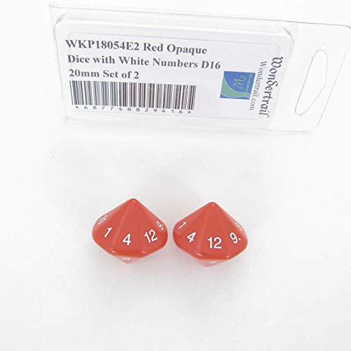 Red Opaque Dice with White Numbers D16 20mm (25/32in) Set of 2 Wondertrail