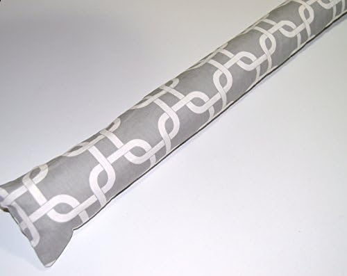 Door Draft Stopper Cedar Fill 48 inch Grey and White Cotton Twill