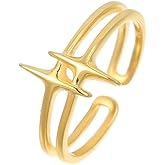 NewZenro Star Adjustable Open Rings for Women Minimalist 925 Sterling Silver Double Layer Engagement Stacking Expandable Finger Knuckle Rings Comfort Fit for Wedding Promise Party Jewelry