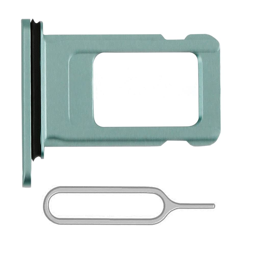 Iiseon Premium Dual SIM Card Tray Slot Compatible with iPhone 11 Including Rubber Ring and SIM Pin (Green, Dual SIM)