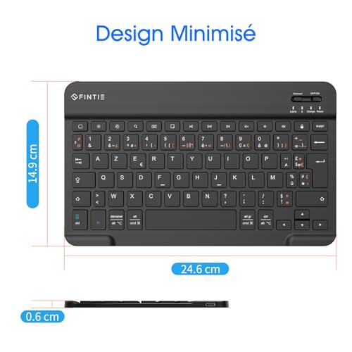 FINTIE Wireless Bluetooth Keyboard 10 Inches [French AZERTY] Lightweight Slim Keyboard for iPad, Android Tablet Samsung Galaxy, Xiaomi/Redmi Pad, Huawei/Honor Pad etc, Black