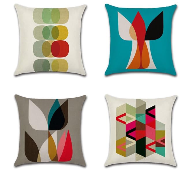 BAOKU Cushion Covers 45cm x 45cm Set of 4 Linen Decorative Home Linen Fabric Geometric Pillow Case 18 x 18 Inches Cushion Cover Pillowcase for Living Room Couch Sofa