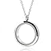 EVERLEAD Living Memory Floating Round Locket Pendant Necklace 316L Stainless Steel Toughened Glass Free Chain and Zircon