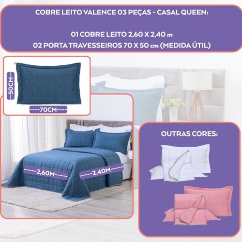 Cobre Leito Valence Hipercal 400 Fios Matelado Toque Percal (Azul Petróleo, Casal Queen) | Hipoalergênico