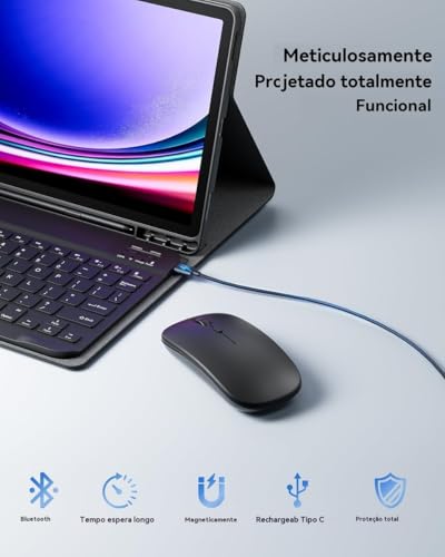 Capa Para Tablet, Capa + Mouse e Teclado Magnético Bluetooth Destacável Para IPad 9ª/ 8ª /7ª Geração (Preto, Teclado retroiluminado)