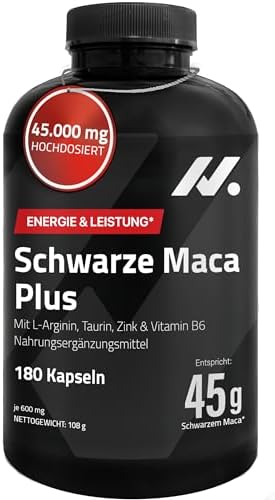 Black Maca Schwarz Kapseln Hochdosiert 45.000 mg Äq. mit L-Arginin, 180 St.