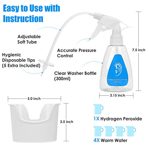 Ear Wax Removal Tool Kit, Ear Cleaner with Washer Bottle, Basin, Syringe, Disposable Tips, Curette Set for Adults and Kids