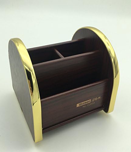 Desktop Office Supplies Storage Organizer / Spinning Remote Control Caddy - Revolving Wooden 4 Compartment Frimrter New 5 Inches Pencil / Pen Holder Desk Accessories Workspace Organizers (brown)