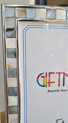GIFTME 5 Silver Plate Picture Frame 4x6 Mother of Pearl 4 by 6 Photo Frame Mosaic Glass Tabletop Frame (Grey+ White)